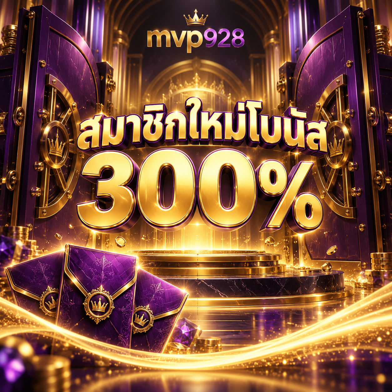 ภาพโปร mvp928 สมาชิกใหม่โบนัส 300% พร้อมซองของขวัญและประตูม่วง